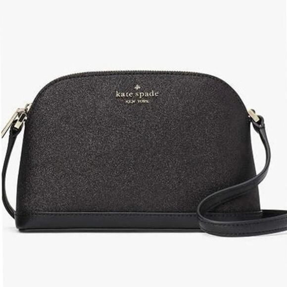 NWT - Kate Spade Small Dome Crossbody Glitter Fabric Black Tinsel - Picture 1 of 8